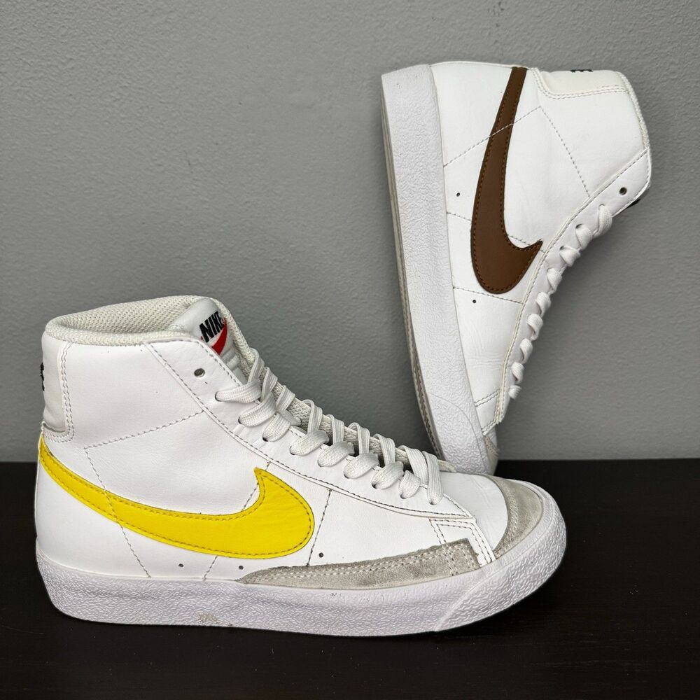 Nike Blazer Mid '77 GS Sneaker White Yellow Brown DA4086-103 Sz 4.5Y Women's 6